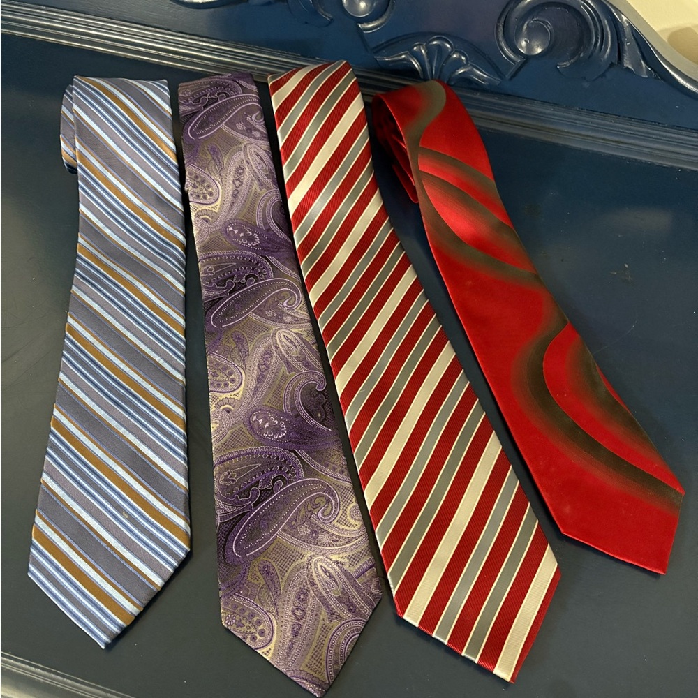 Men's Tie Bundle Set of 4 Variety - Striped Blue, Paisley Purple, Red